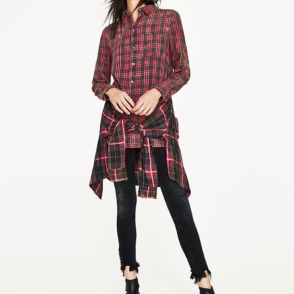NWT ZARA Red Plaid Mix + Match Shirt
